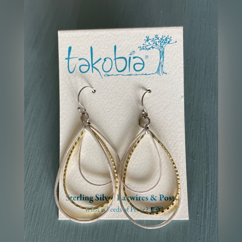 Takobia Women's Scratched Silver Plated & Gold Flashed Multi Teardrop Earrings